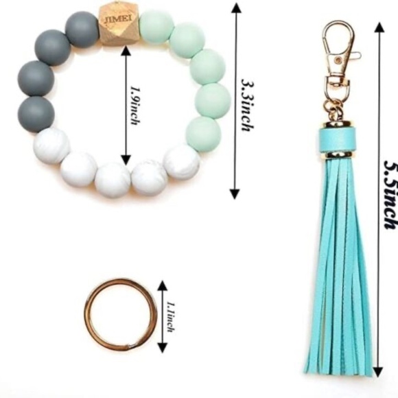 Set Of 2 Silicone Key Ring Bracelet Beaded Bangle Wristlet Keychain Teal - Picture 3 of 10